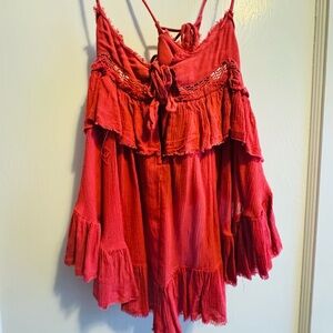 Free people dark pink ruffled sleeveless Top
